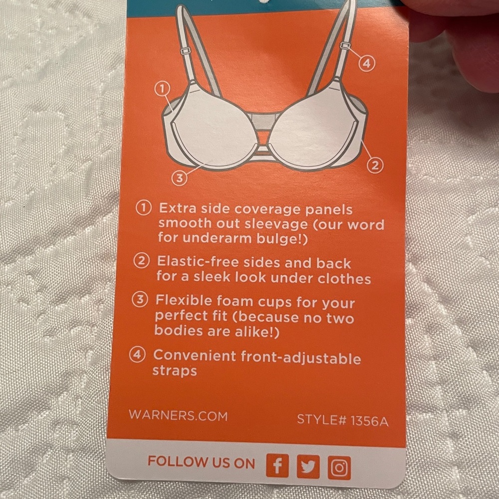 New with Tags Off Warner’s NO SIDE EFFECTS Underwire Bra 36C Great Condition - Picture 11 of 13